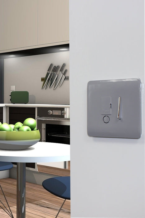Trendi, Artistic Modern Switch Fused Spur 13A With Flex Outlet Light Grey Finish, BRITISH MADE, (35mm Back Box Required), 5yrs Warranty • ART-FSLG