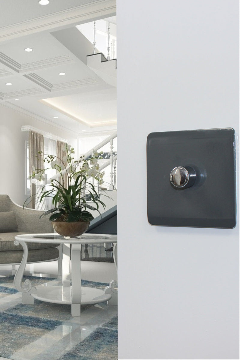 Trendi, Artistic Modern 1 Gang 1 Way LED Dimmer Switch 5-150W LED / 120W Tungsten, Charcoal Finish, (35mm Back Box Required), 5yrs Warranty • ART-LDMCH
