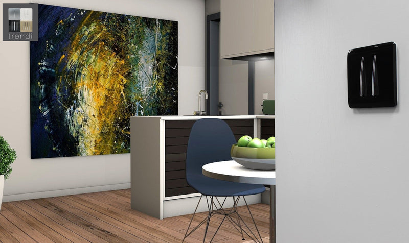 Trendi, Artistic Modern 2 Gang 2 Way 10 Amp Rocker Gloss Black Finish, BRITISH MADE, (25mm Back Box Required), 5yrs Warranty • ART-SS4BK