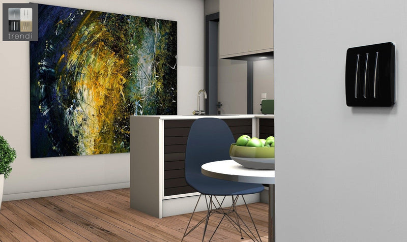 Trendi, Artistic Modern 3 Gang 2 Way 10 Amp Rocker Gloss Black Finish, BRITISH MADE, (25mm Back Box Required), 5yrs Warranty • ART-SS6BK