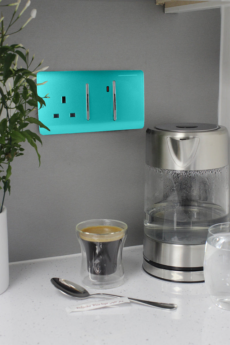 Trendi, Artistic Modern Cooker Control Panel 13amp with 45amp Switch Bright Teal Finish, BRITISH MADE, (47mm Back Box Required), 5yrs Warranty • ART-WHS213BT