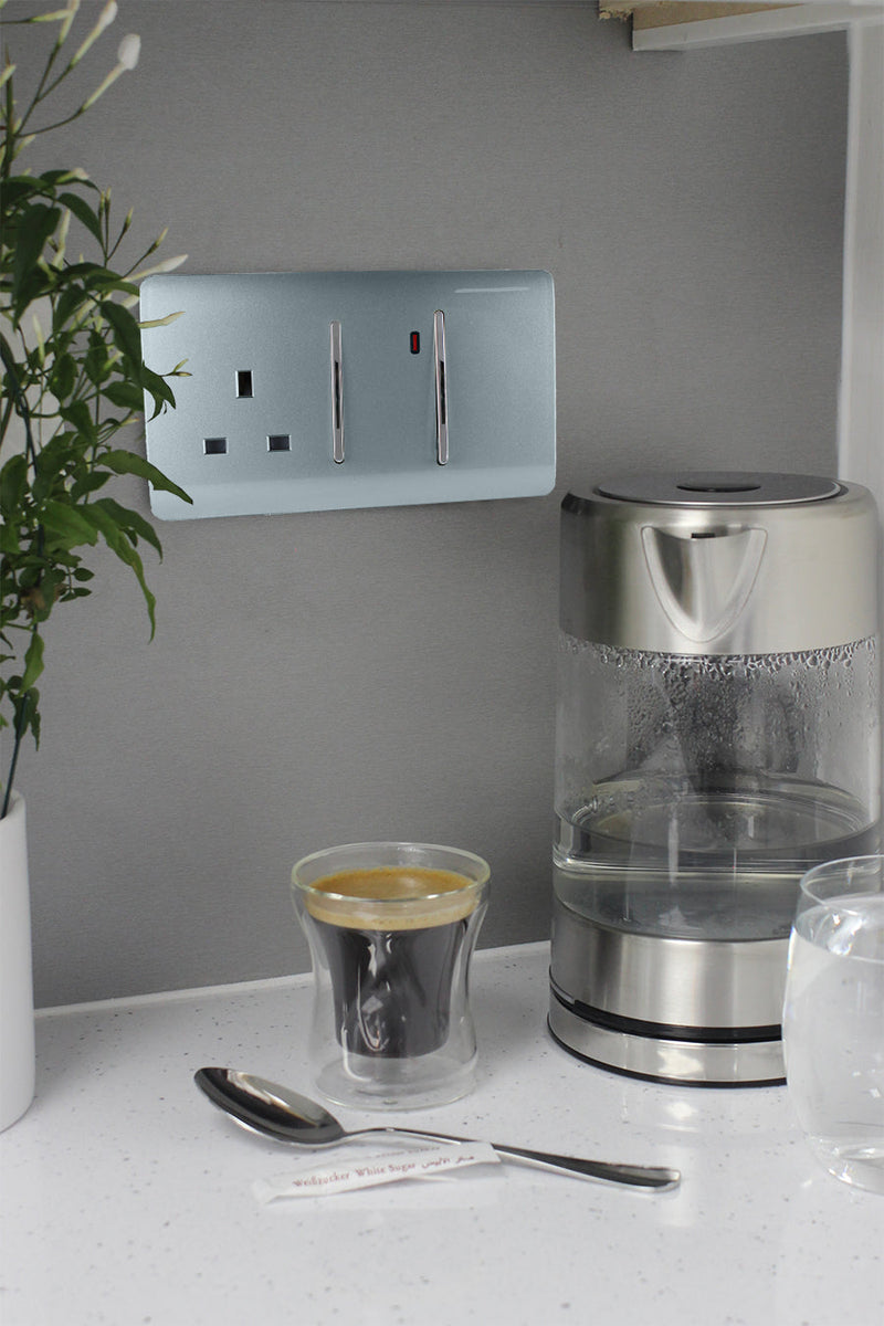 Trendi, Artistic Modern Cooker Control Panel 13amp with 45amp Switch Cool Grey Finish, BRITISH MADE, (47mm Back Box Required), 5yrs Warranty • ART-WHS213CG