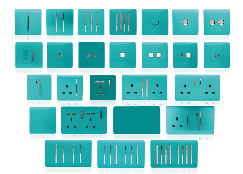 Trendi, Artistic Modern 1 Gang 1 Way LED Dimmer Switch 5-150W LED / 120W Tungsten, Bright Teal Finish, (35mm Back Box Required), 5yrs Warranty • ART-LDMBT