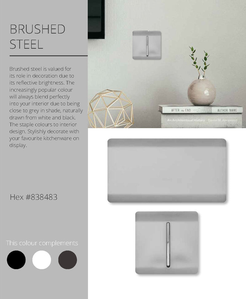 Trendi, Artistic Modern 2 Gang 2 Way LED Dimmer Switch 5-150W LED / 120W Tungsten Per Dimmer, Brushed Steel Finish (35mm Back Box Required) 5yrs Wrnty • ART-2LDMBS