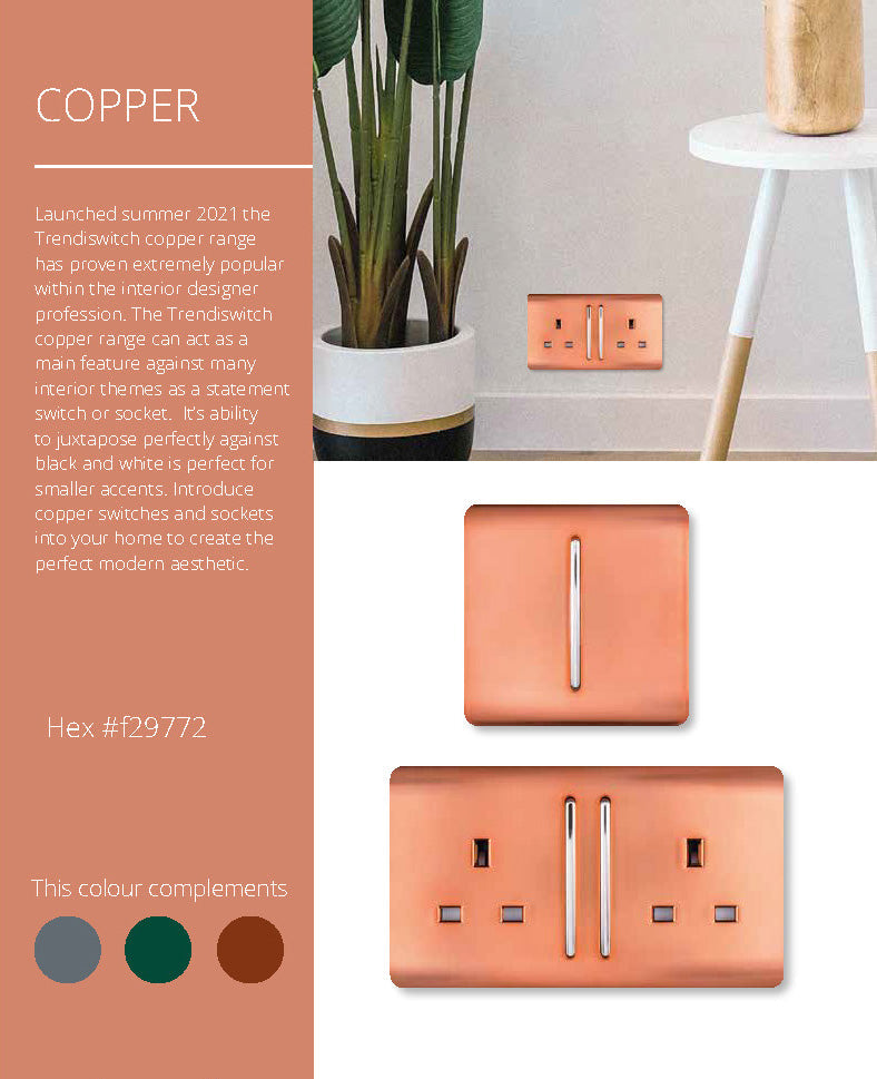 Trendi, Artistic Modern RJ11 Telephone & PC Ethernet Copper Finish, BRITISH MADE, (35mm Back Box Required), 5yrs Warranty • ART-TLP+PCCPR
