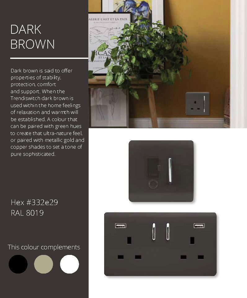 Trendi, Artistic Modern 2 Gang USB 2x3.1mAH Plug Socket Dark Brown Finish, BRITISH MADE, (35mm Back Box Required), 5yrs Warranty • ART-SKT213USB31AADB