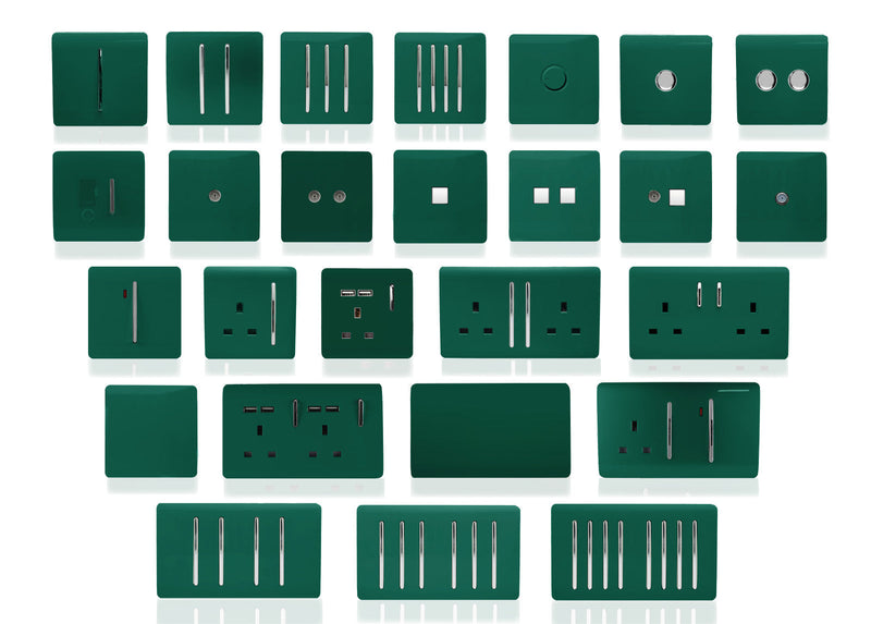 Trendi, Artistic Modern 4 Gang  (1x 2 Way 3x 3 Way Intermediate Twin Plate) Dark Green, BRITISH MADE, (25mm Back Box Required), 5yrs Warranty • ART-SS2999DG