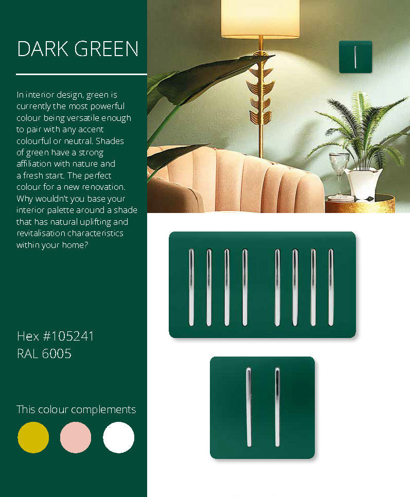 Trendi, Artistic Modern 4 Gang  (1x 2 Way 3x 3 Way Intermediate Twin Plate) Dark Green, BRITISH MADE, (25mm Back Box Required), 5yrs Warranty • ART-SS2999DG