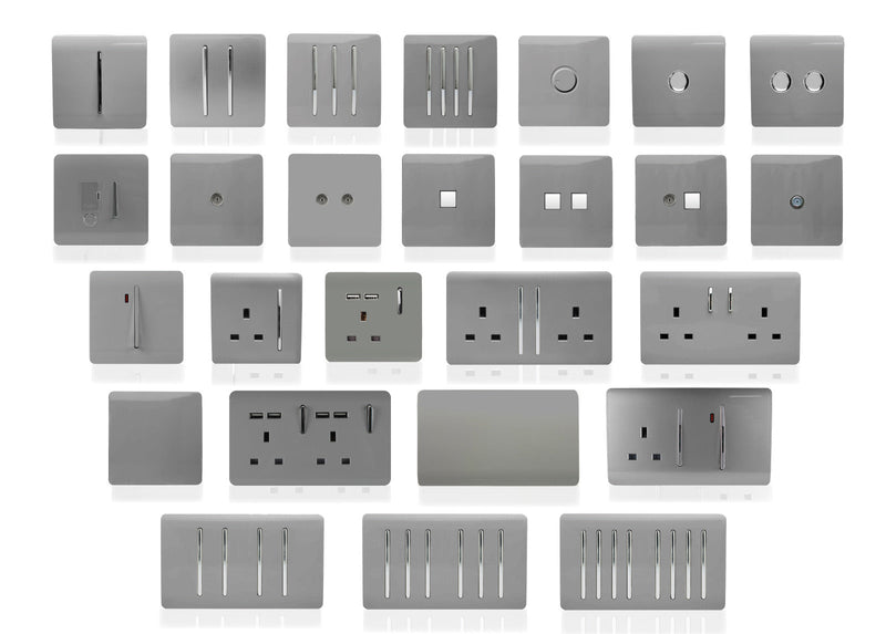 Trendi, Artistic Modern 1 Gang Blanking Plate Light Grey Finish, BRITISH MADE, (25mm Back Box Required), 5yrs Warranty • ART-BLKLG