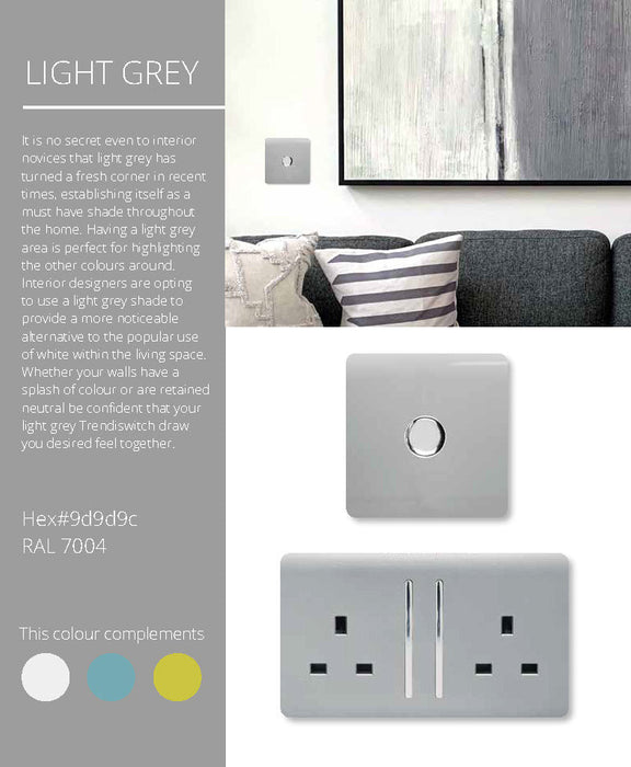 Trendi, Artistic Modern Double Blanking Plate, Light Grey Finish, BRITISH MADE, (25mm Back Box Required), 5yrs Warranty • ART-2BLKLG