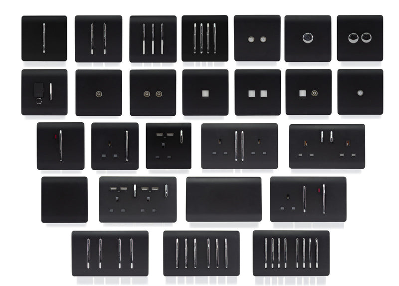 Trendi, Artistic Modern 45 Amp Neon Insert Double Pole Switch Matt Black Finish, BRITISH MADE, (35mm Back Box Required), 5yrs Warranty • ART-WHS2MBK