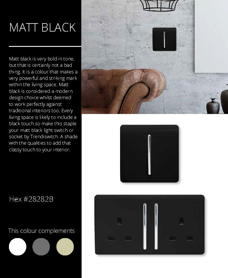Trendi, Artistic Modern F-Type Satellite 1 Gang Matt Black Finish, BRITISH MADE, (25mm Back Box Required), 5yrs Warranty • ART-SATMBK