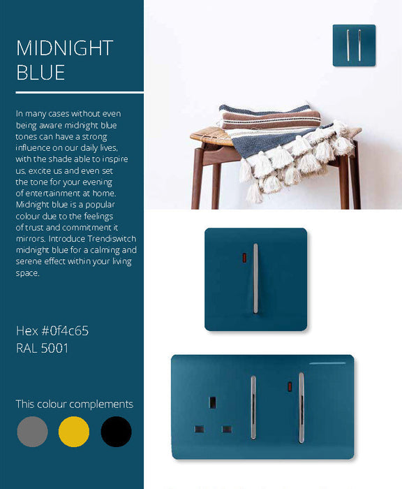 Trendi, Artistic Modern 1 Gang RJ11 Telephone Midnight Blue Finish, BRITISH MADE, (35mm Back Box Required), 5yrs Warranty • ART-TLPMD