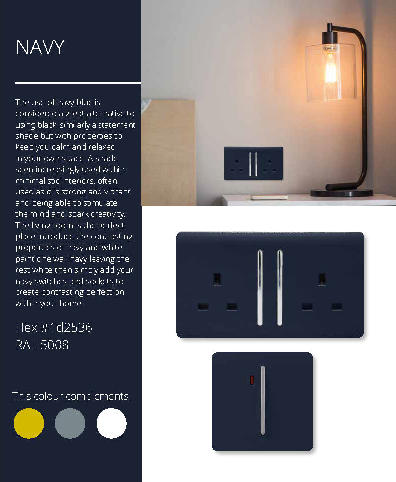 Trendi, Artistic Modern 6 Gang 2 Way 10 Amp Rocker Twin Plate Navy Blue Finish, BRITISH MADE, (35mm Back Box Required), 5yrs Warranty • ART-SS66NV