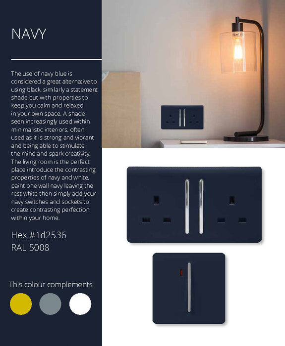 Trendi, Artistic Modern Switch Fused Spur 13A With Flex Outlet Navy Blue Finish, BRITISH MADE, (35mm Back Box Required), 5yrs Warranty • ART-FSNV