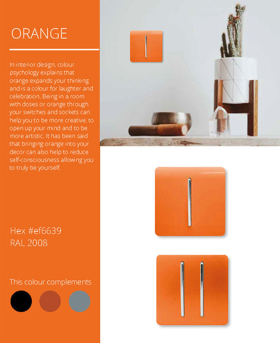 Trendi, Artistic Modern Switch Fused Spur 13A With Flex Outlet Orange Finish, BRITISH MADE, (35mm Back Box Required), 5yrs Warranty • ART-FSOR