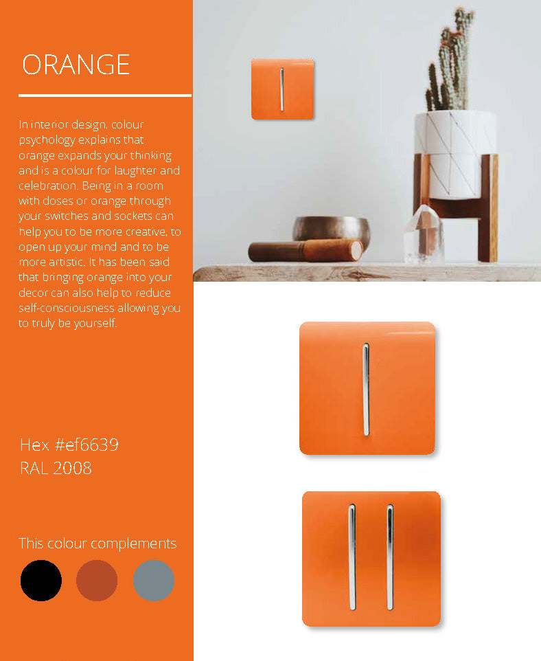 Trendi, Artistic Modern 2 Gang Intermediate 10 Amp Rocker Orange Finish, BRITISH MADE, (25mm Back Box Required), 5yrs Warranty • ART-SS99OR