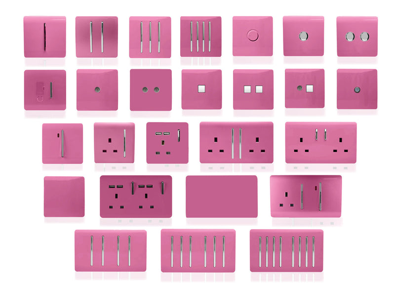 Trendi, Artistic Modern 2 Gang Doorbell Pink Finish, BRITISH MADE, (25mm Back Box Required), 5yrs Warranty • ART-2DBPK