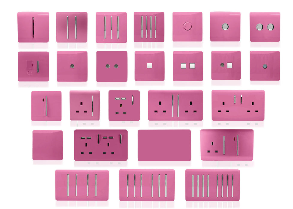 Trendi, Artistic Modern 1 Gang 13Amp Switched Socket WIth 2 x USB Ports Pink Finish, BRITISH MADE, (35mm Back Box Required), 5yrs Warranty • ART-SKT13USBPK