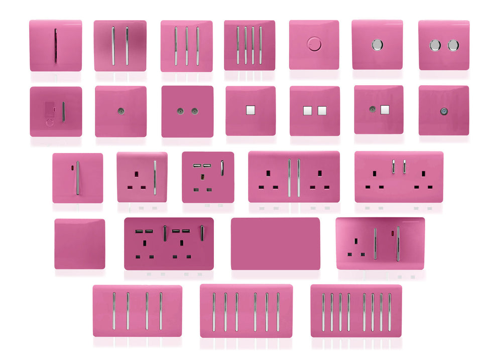 Trendi, Artistic Modern 2 Gang 13Amp Long Switched Double Socket Pink Finish, BRITISH MADE, (25mm Back Box Required), 5yrs Warranty • ART-SKT213LPK