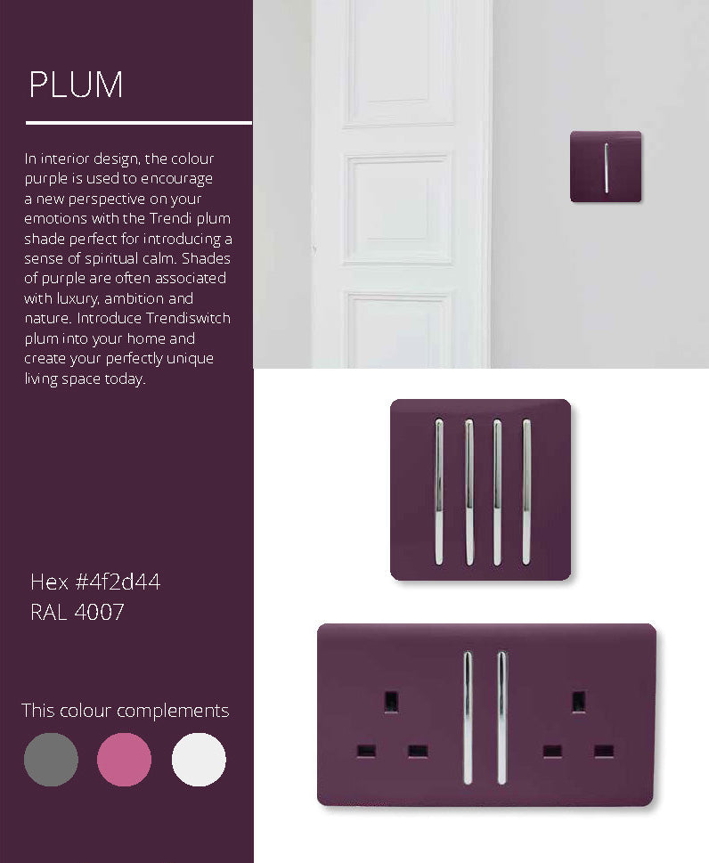 Trendi, Artistic Modern 4 Gang (4xIntermediate) 10 Amp Rocker Plum Finish, BRITISH MADE, (25mm Back Box Required), 5yrs Warranty • ART-SS9999PL