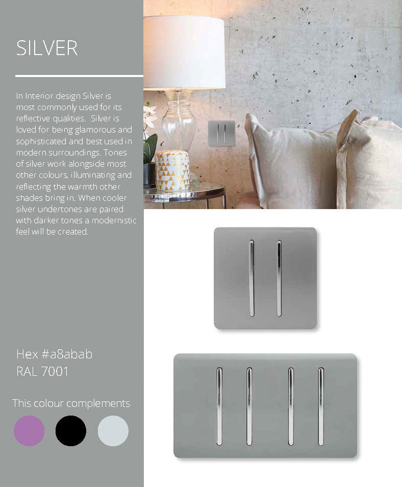 Trendi, Artistic Modern 20 Amp Neon Insert Double Pole Switch Silver Finish, BRITISH MADE, (25mm Back Box Required), 5yrs Warranty • ART-WHS1SI