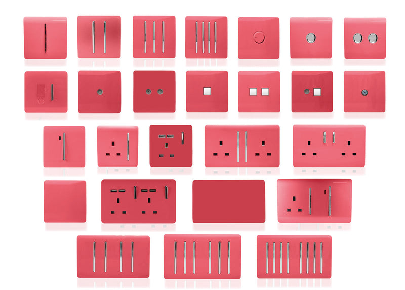Trendi, Artistic Modern 1 Gang 13Amp Switched Socket Strawberry Finish, BRITISH MADE, (25mm Back Box Required), 5yrs Warranty • ART-SKT13SB