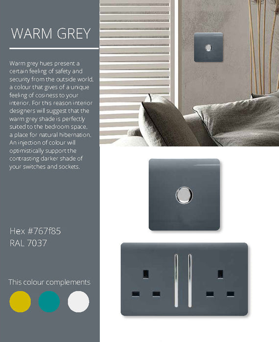 Trendi, Artistic Modern 20 Amp Neon Insert Double Pole Switch Warm Grey Finish, BRITISH MADE, (25mm Back Box Required), 5yrs Warranty • ART-WHS1WG