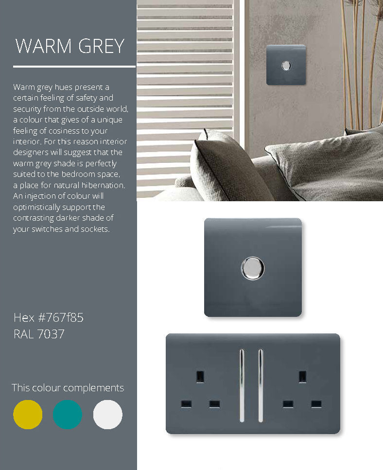 Trendi, Artistic Modern 1 Gang 3 Way Intermediate Warm Grey Finish, BRITISH MADE, (25mm Back Box Required), 5yrs Warranty • ART-SS9WG
