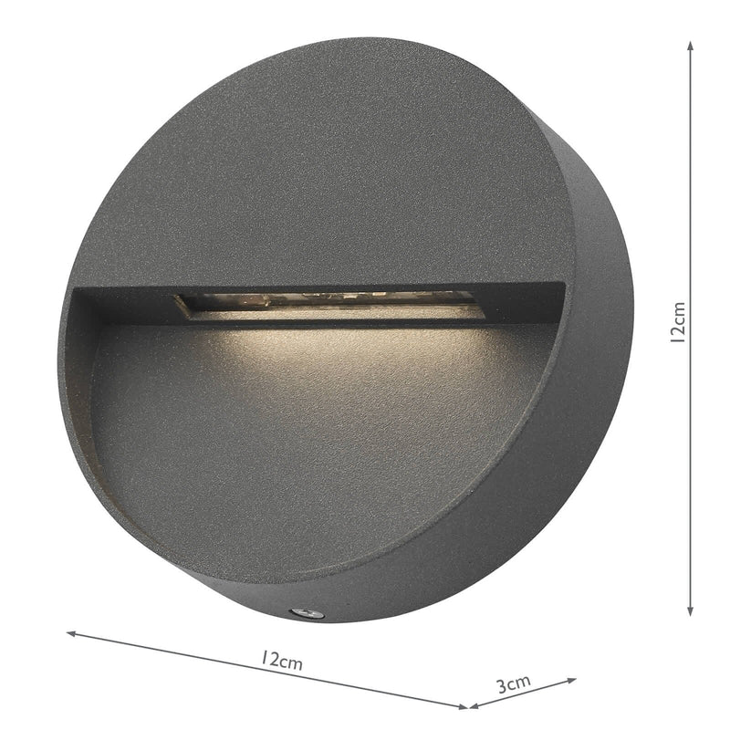 Dar Lighting Ugo Outdoor Wall Light Round Eyelid Anthracite IP65 LED • UGO2139