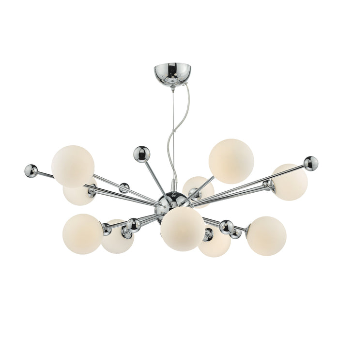 Dar Lighting Ursa 10 Light Pendant Polished Chrome Opal Glass • URS2350