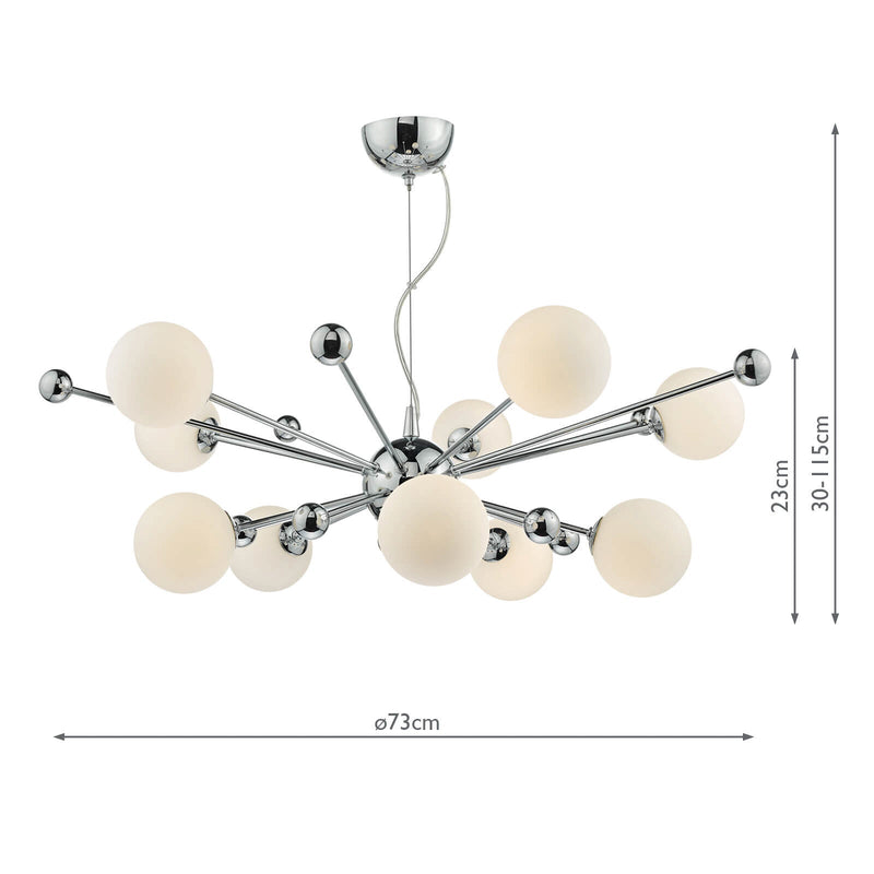 Dar Lighting Ursa 10 Light Pendant Polished Chrome Opal Glass • URS2350