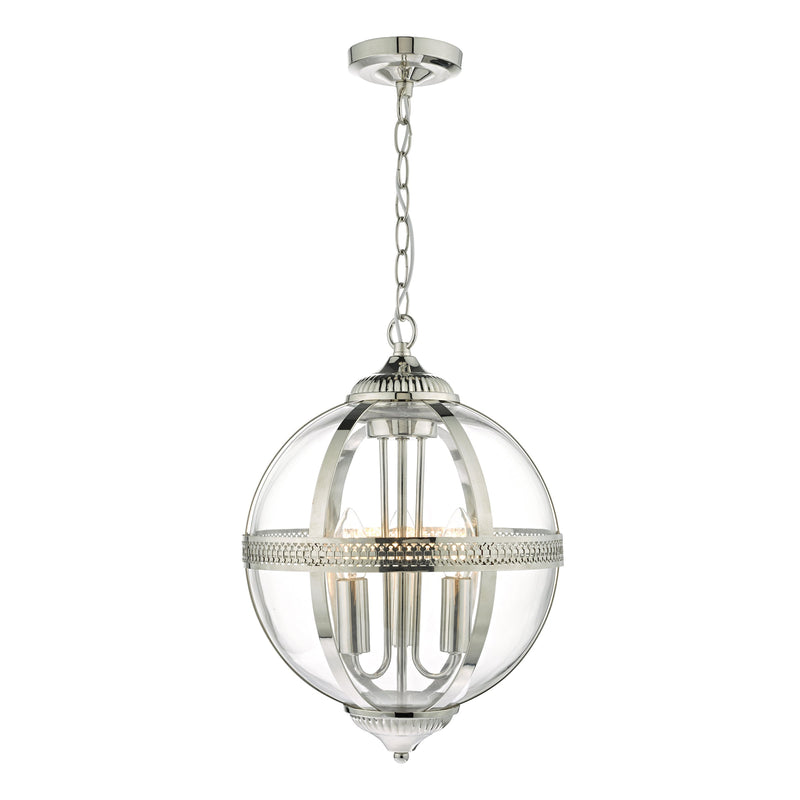 Dar Lighting Vanessa 3 Light Pendant Polished Nickel & Glass • VAN0338