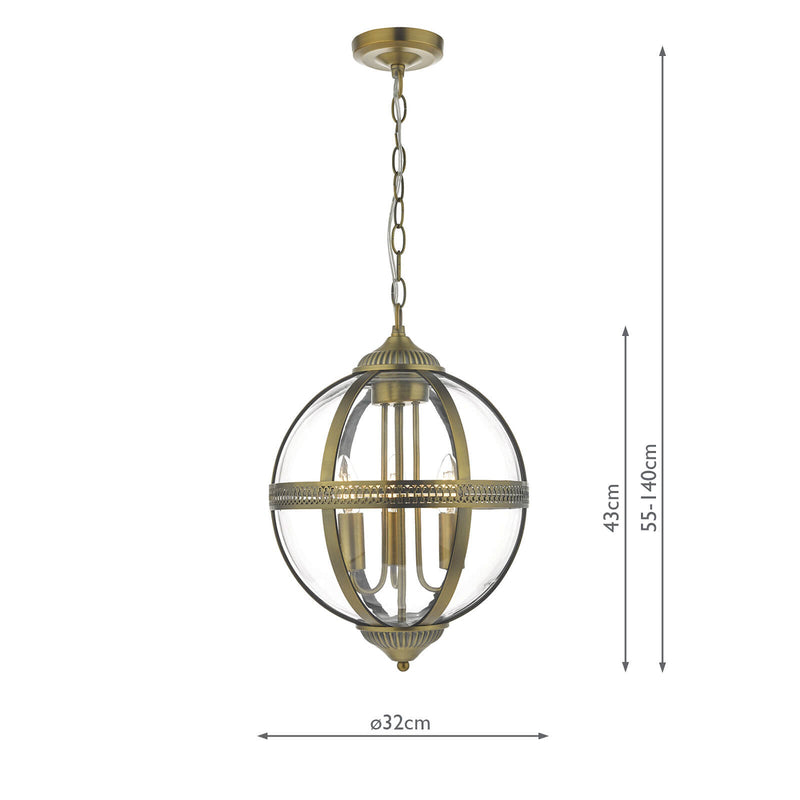 Dar Lighting Vanessa 3 Light Pendant Antique Brass And Clear • VAN0375
