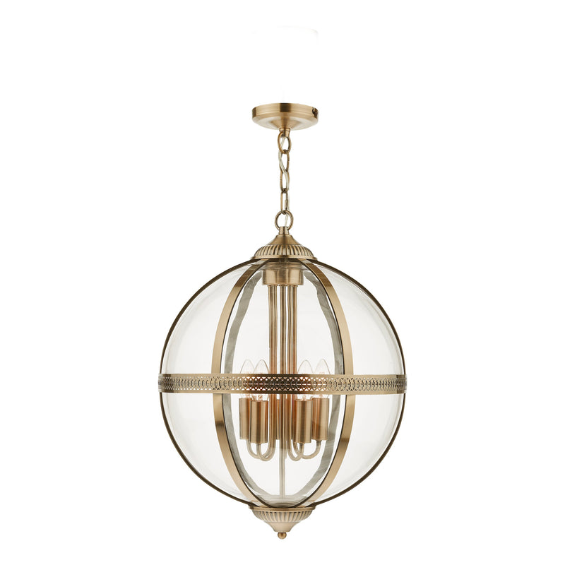 Dar Lighting Vanessa 5 Light Lantern Antique Brass Glass • VAN0575