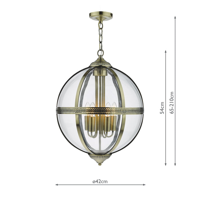 Dar Lighting Vanessa 5 Light Lantern Antique Brass Glass • VAN0575