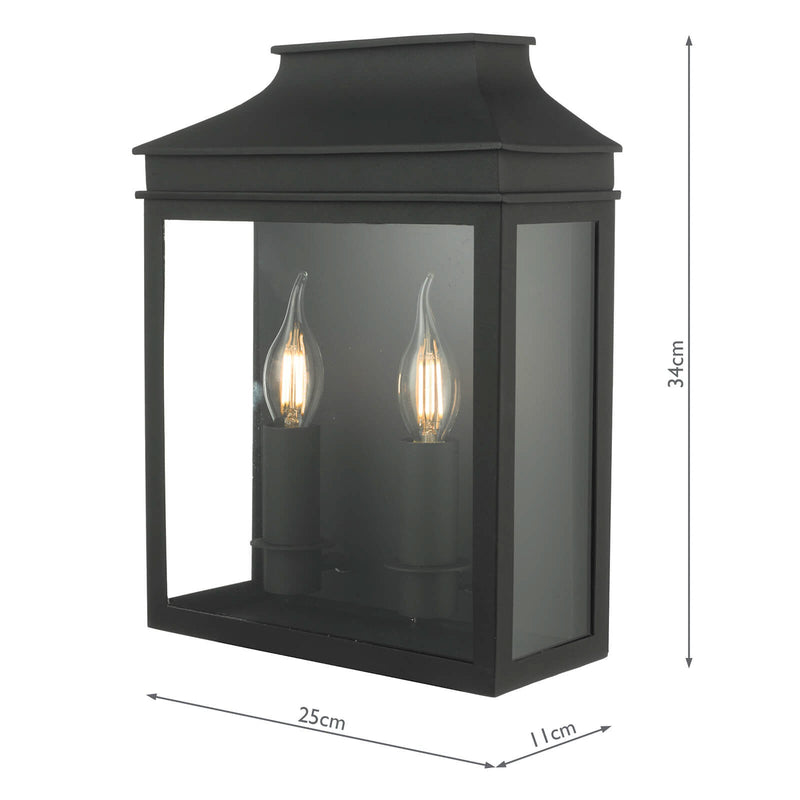 Dar Lighting Vapour 2 Light Coach Lantern Outdoor Wall Light Matt Black IP44 • VAP5022