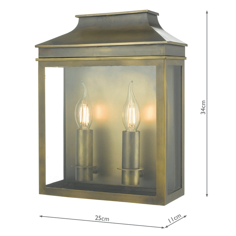 Dar Lighting Vapour 2 Light Coach Lantern Outdoor Wall Light Weathered Brass IP44 • VAP5045