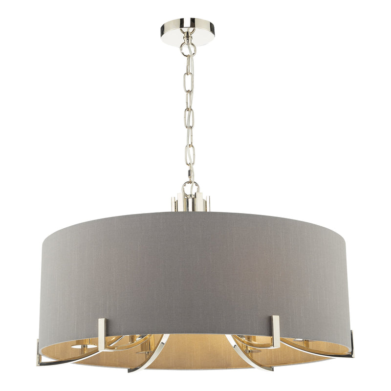 Dar Lighting Veyron 6 Light Pendant Polished Nickel With Grey Shade • VEY0639