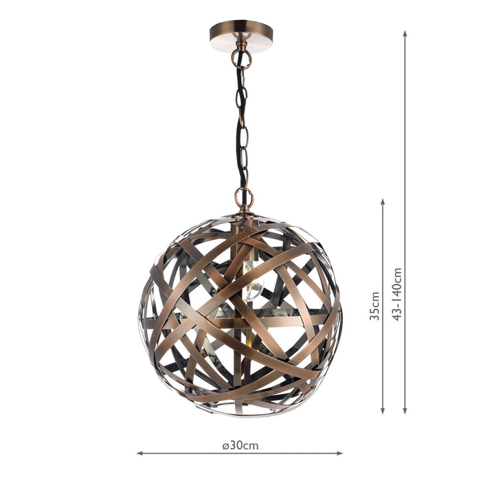 Dar Lighting Voyage 1 Light Pendant Antique Copper Ball • VOY0164