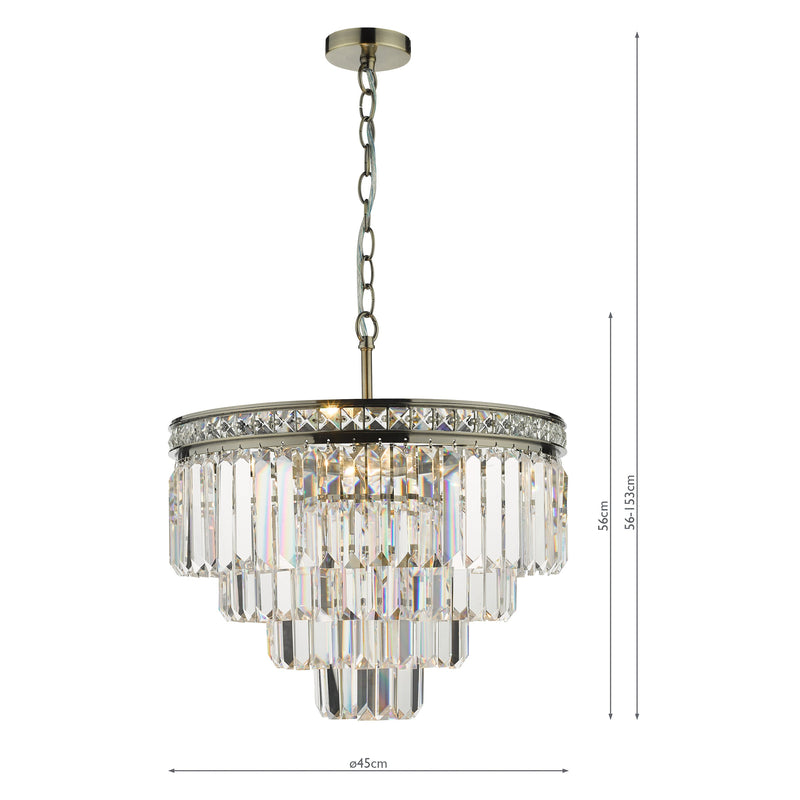 Dar Lighting Vyana 4 Light Pendant Antique Brass Crystal • VYA0475