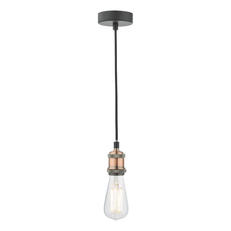 Dar Lighting Waco 1 Light E27 Suspension Antique Copper Matt Black • WAC0164