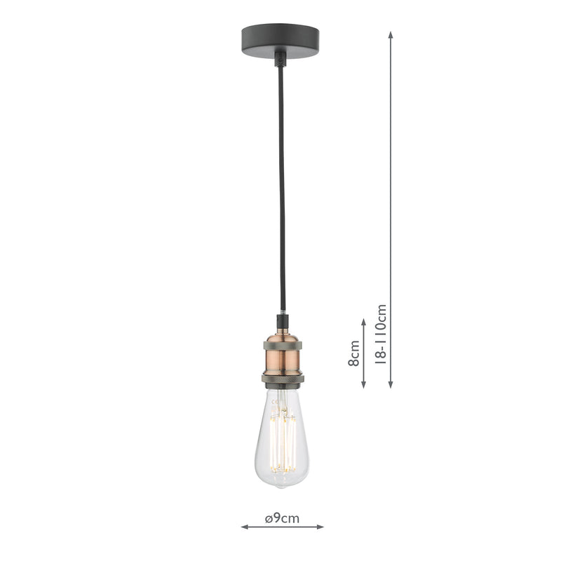 Dar Lighting Waco 1 Light E27 Suspension Antique Copper Matt Black • WAC0164