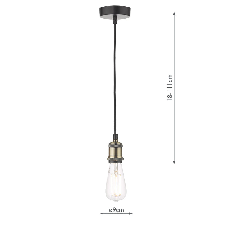 Dar Lighting Waco Single E27 Suspension Antique Brass Matt Black • WAC0175