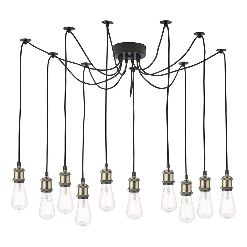 Dar Lighting Waco 10 Light Pendant Antique Brass Matt Black • WAC2375