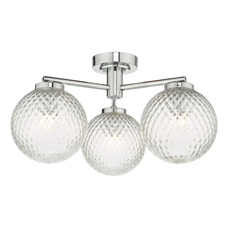 Dar Lighting Wayne Bathroom 3 Light Semi Flush Polished Chrome Glass IP44 • WAY5350