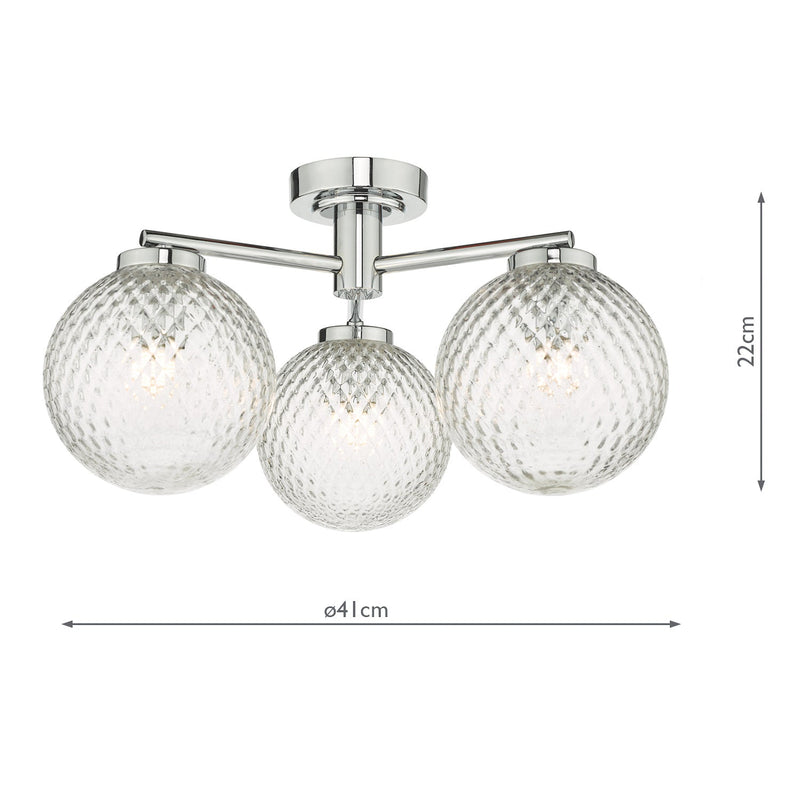 Dar Lighting Wayne Bathroom 3 Light Semi Flush Polished Chrome Glass IP44 • WAY5350