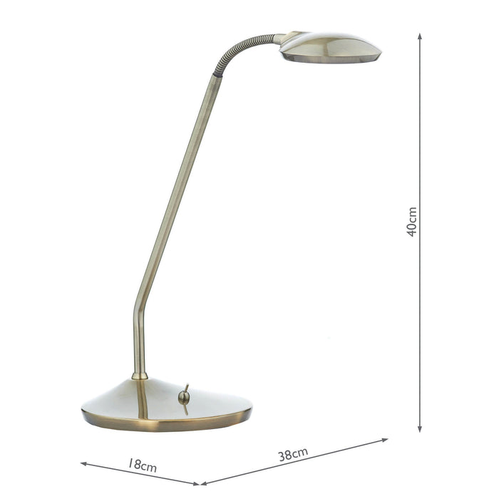 Dar Lighting Wellington Task Table Lamp Antique Brass LED • WEL4075