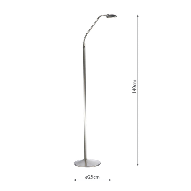 Dar Lighting Wellington Task Floor Lamp Satin Chrome LED • WEL4946