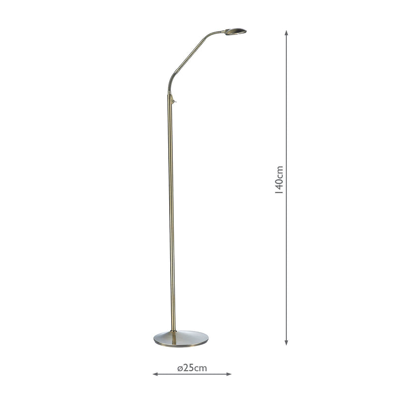 Dar Lighting Wellington Task Floor Lamp Antique Brass LED • WEL4975